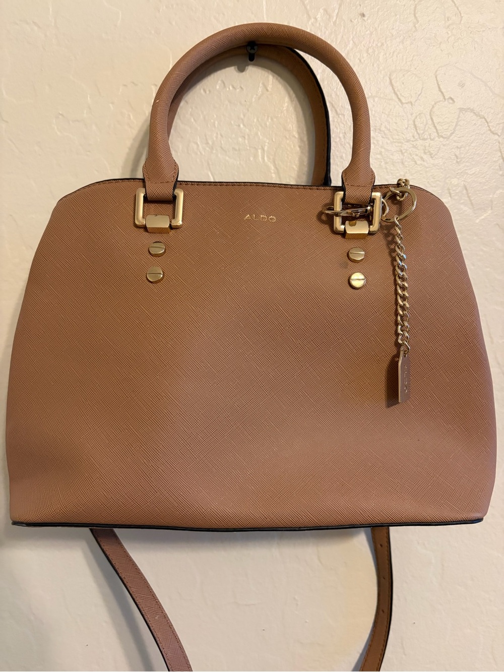 ALDO Taupe Dome Satchel with Gold Chain Accent